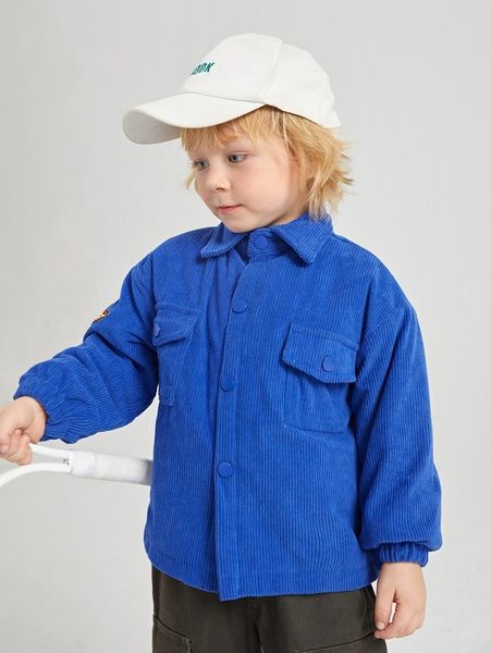 

toddler boys flap pocket embroidery patched drop shoulder corduroy coat she, Blue;gray