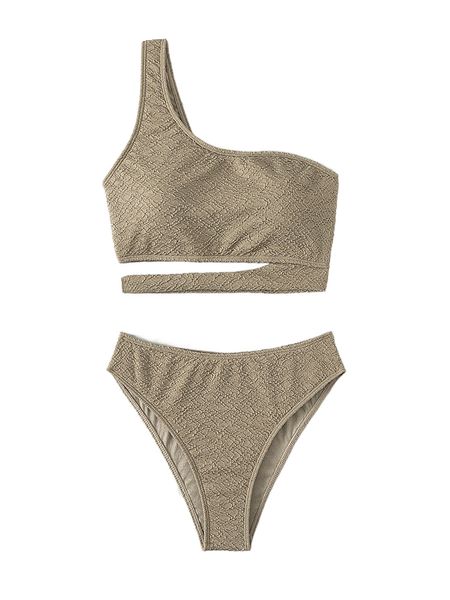 

textured cut-out bikini swimsuit 08e9#, White;black