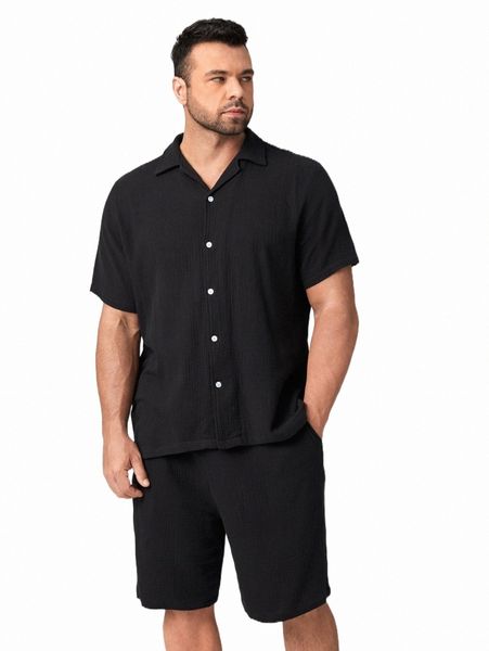 

men solid button front shirt & shorts j3xw#, Gray