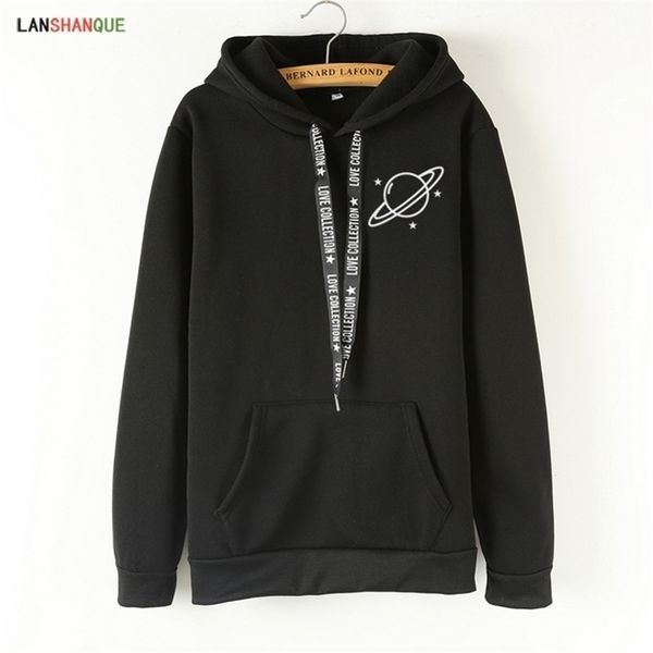 

funny universe planet print harajuku autumn sweatshirts o neck hoodies pullover women female pockets tracksuit y200610, Black
