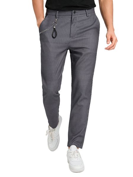 

men houndstooth print tailored pants with chain m6vc#, Black