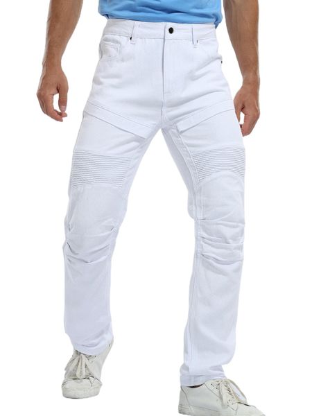 

men ruched front straight leg jeans l8p7#, Blue