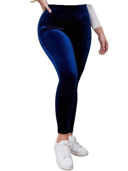 

plus high waist velvet leggings 07as#, Black