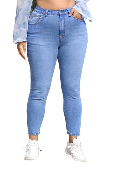 

premium plus high waist bleach wash skinny jeans q4cw#, Blue