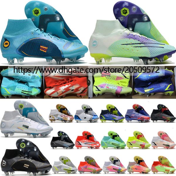 

send with bag mercurial superfly 8 elite sg mens soccer boots dream speed 5 high ankle ronaldo mbappe football shoes training knit socks acc, Black