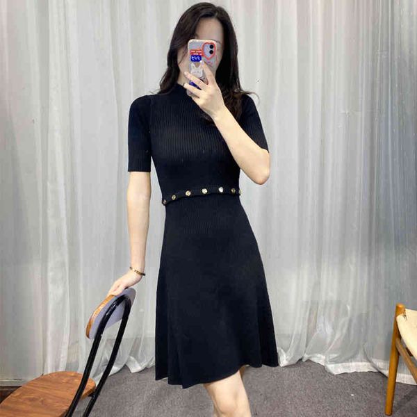 

casual dresses french style s family 21 early autumn metal button knitted dress slim fitting half high neck medium sleeve hepburn small blac, Black;gray