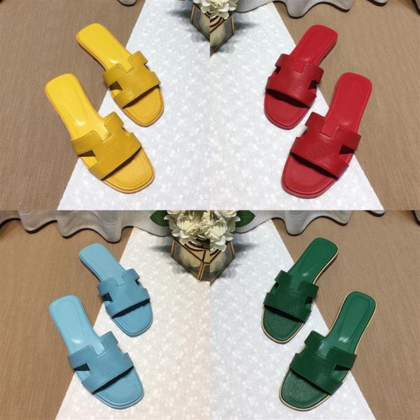

2022 oran sandal slides women slippers shoes leather summer luxury flats designer sandals flip flops slide exquisite l284b, Black