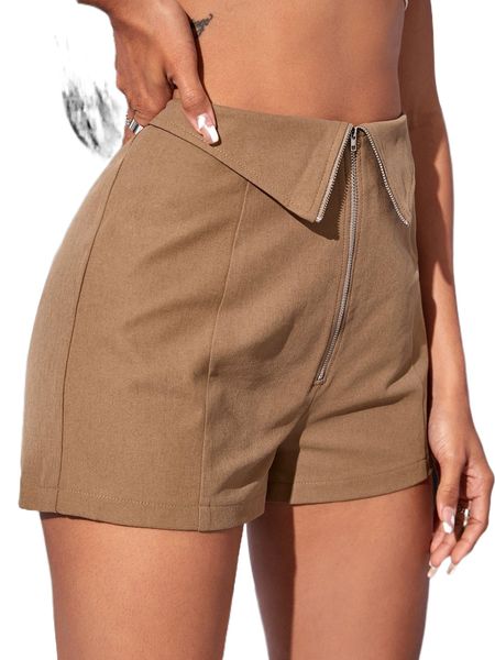 

zipper fly high waist shorts 3277#, White;black