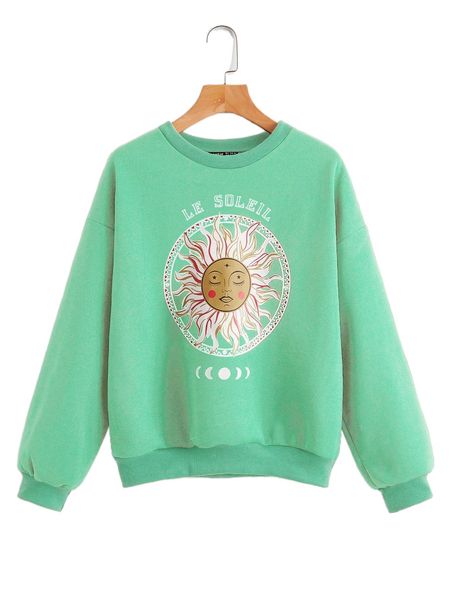 

letter & sun print pullover z9tp#, Black