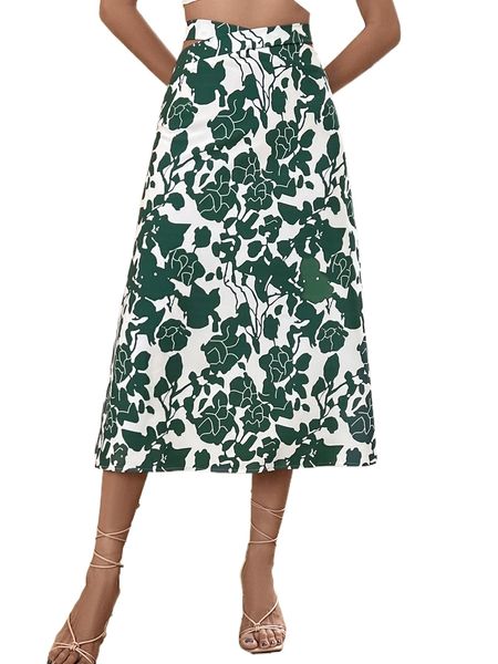 

floral print crisscross tie back skirt x2u9#, Black