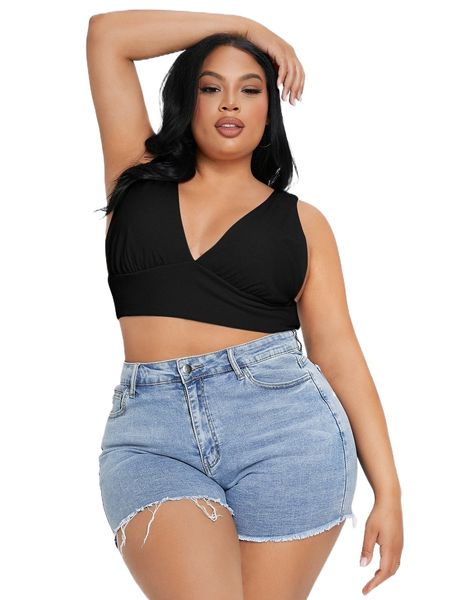 

plus solid crop tank r2uz#, Black