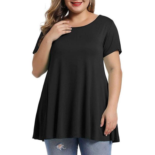 T-shirt de tamanho grande feminino Big Summer Woman Loose Manga curta Solid Slim Tshirts feminino gordo mm feminino roupas grandes tops grandes