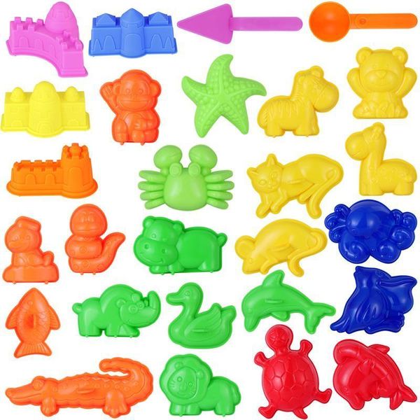 27PCS Sand Molding Toys Kits Building Kits Summer's Summer Beach Play Set With Castle Animal Molds and Tools 220527