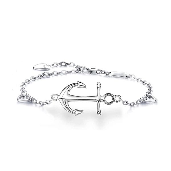 

s925 silver ship anchor charm bracelet ocean double heart, Golden;silver