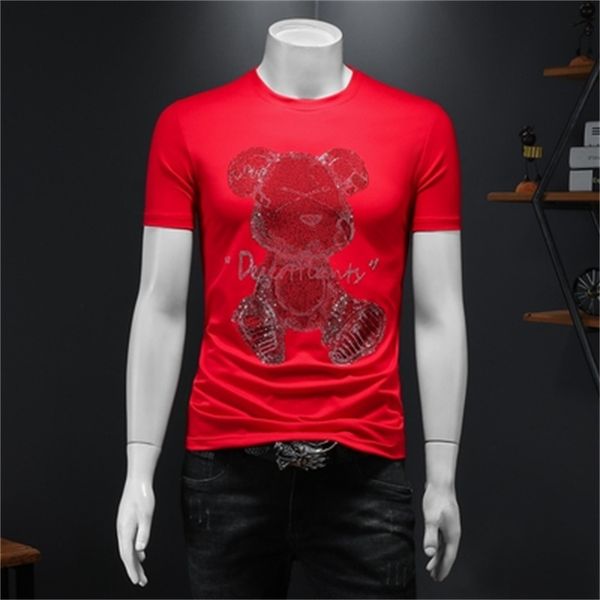 

men's short-sleeved t-shirt drill 2023 new summer fashion animal printing fashion casual color matching bottoming shirts, White;black