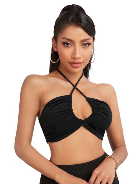 

petite crisscross front backless crop halter t4gu#, White