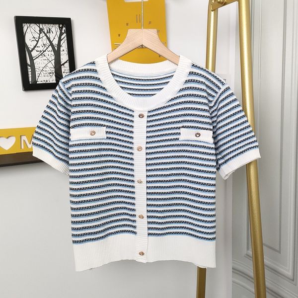 

501 2022 summer brand same style sweater crew neck short sleeve pullover blue fashion womens clothes ruibing, White;black