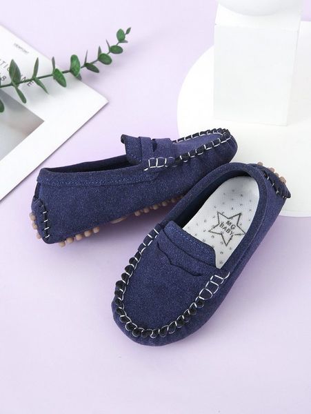 

boys stitch trim penny loafers she, Black;grey