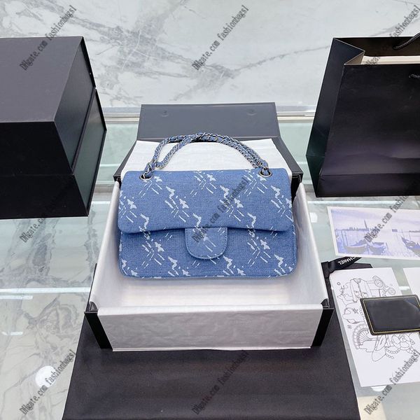 

2022ss french denim print luxury designer shoulder bag fashion classic double flap retro silver chain crossbody handbag trend versatile coin