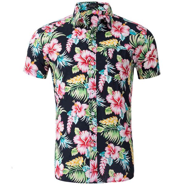 

new hawaiian cotton printed men's short sleeve shirt size t-shirt, White;black