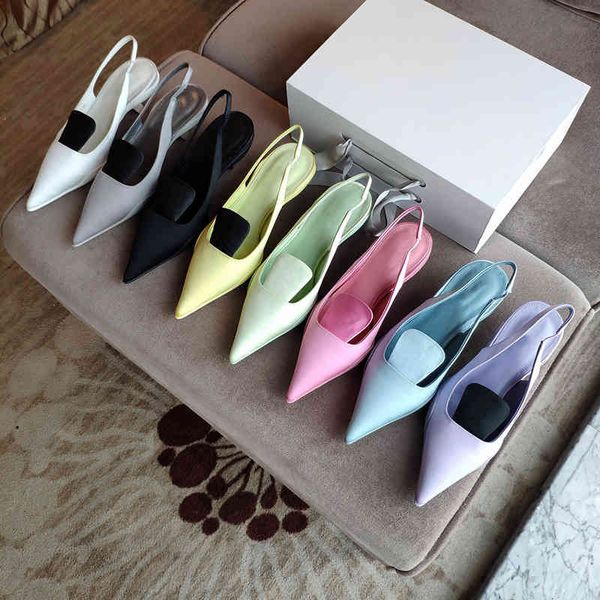 

sandals spring leather sandals women's triangular standard shallow mouth half bag single shoes buckle back empty pointed cat heels p7c1, Black