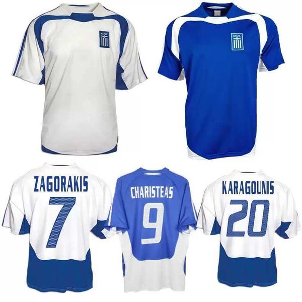 

2004 retro soccer jerseys greece charisteas tsiartas nikolaidis zagorakis karagounis home blue white away vintage jersey for men classic, White;black