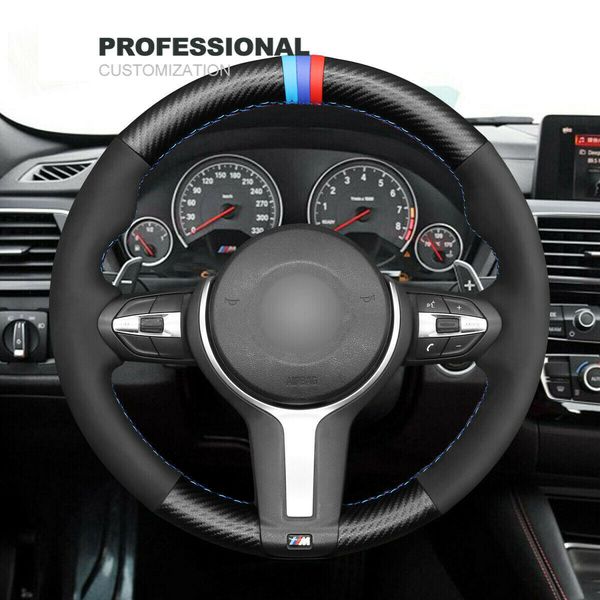 

durable carbon fiber pu leather car steering wheel cover for bmw f30 f34 f22 f23