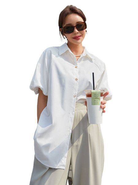 

dazy raglan sleeve button front blouse e5gn#, White