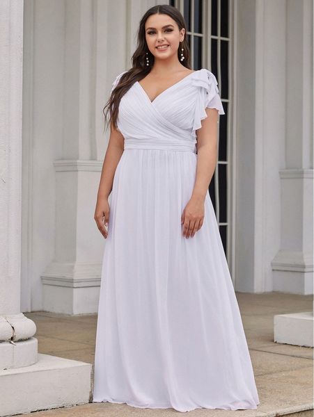 

ever-pretty plus chiffon split sleeve ruched maxi prom dress h9r2#, Black