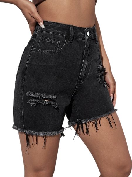 

ripped raw hem denim shorts f4fk#, White;black