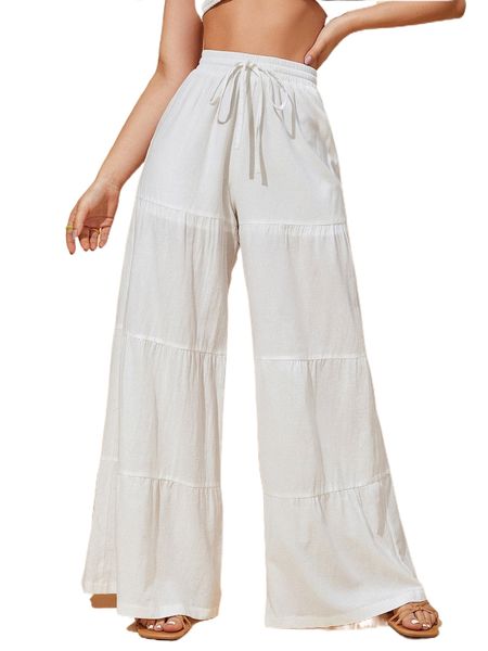 

solid ruffle hem pants y9je#, Black;white