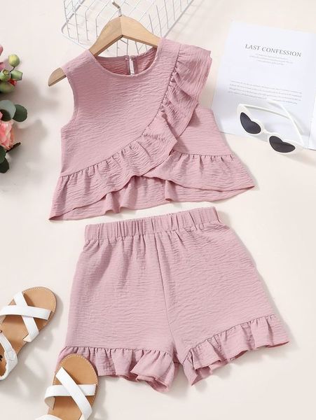 

girls ruffle trim keyhole back & shorts she, White