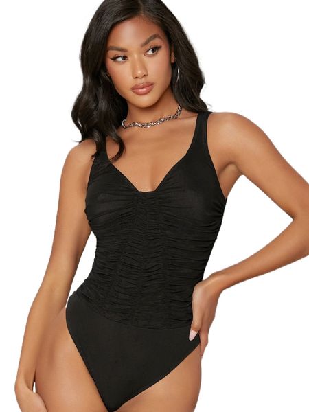 

bae ruched solid bodysuit f9ja#, White