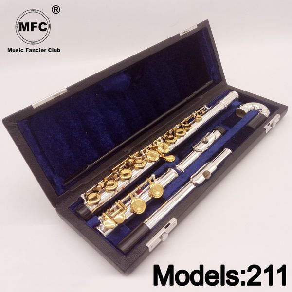 

new mfc professional flute 211 silver plated flute gold key intermediate student curved headjoint flutes c leg 16 hole close
