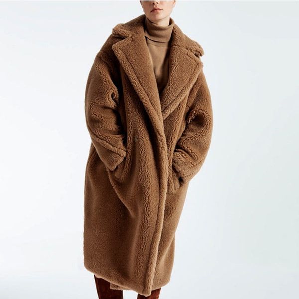 

mm women's clothing designer coats max classic teddy bear jackets handmade custom pure wool fur coat long loose fashion winter, Black