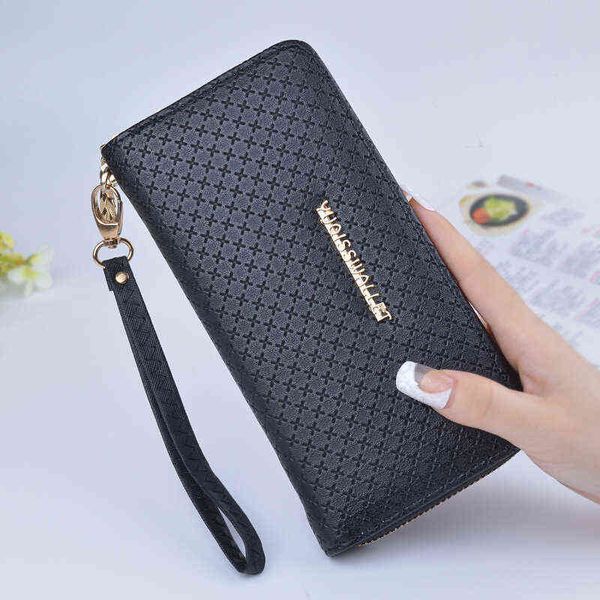 

ladies zipper purse large capacity practical hand wallet woman pu leather fashion female long section wallet women wallet 220721, Red;black
