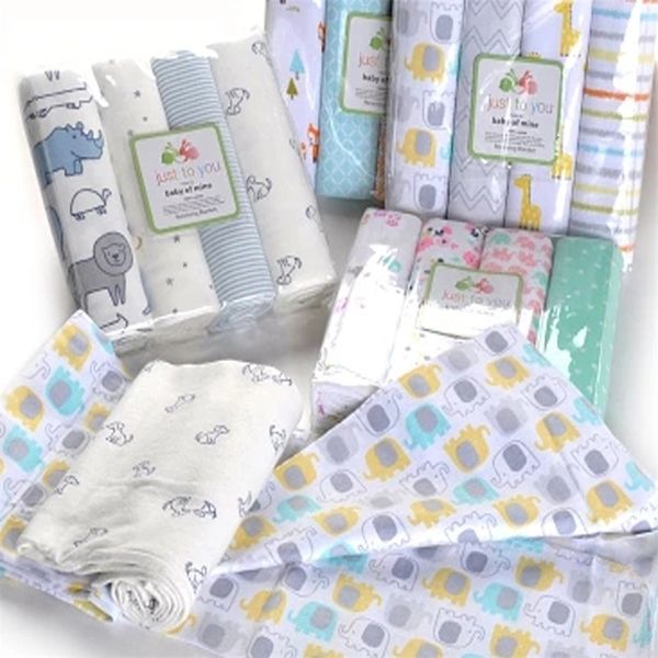 4 Stück 100% Baumwolle Flanell Windel Musselin Windel Cartoon Print Baby Bad Swaddle Weiche Kinder Musselin Swaddle 220523