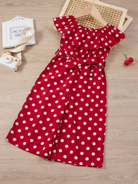 

toddler girls polka dot belted culotte jumpsuit she, Blue