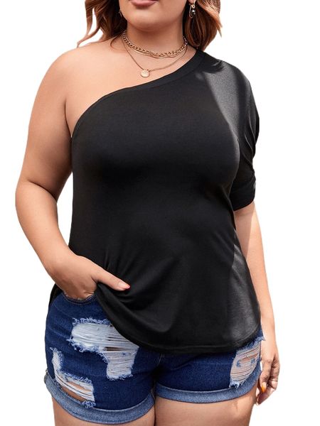 

plus one shoulder twist cuff tee n7z7#, Black