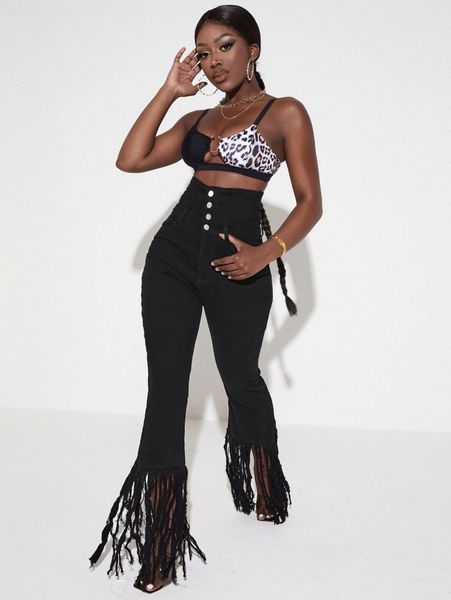 

sxy button fly fringe hem bootcut leg jeans v4f9#, Blue