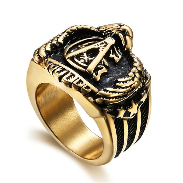 Einzigartiges Design, hochwertiger Ring aus Edelstahl 316, Vintage-Stil, brüderliche Freimaurer-Männer, die Adler-Ikone, Schmuckstücke, Vergoldung, Freimaurer-Symbol, Freimaurer-Embleme, Juwel