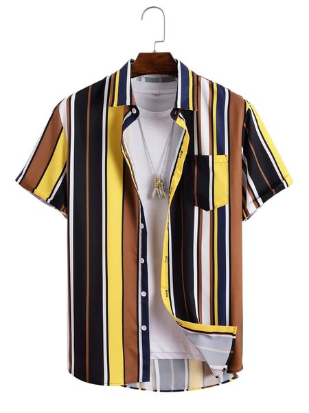 

men 1pc striped print shirt 62gn#, White;black