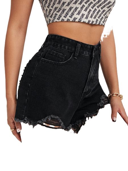 

high-rise ripped straight leg denim shorts 51qy#, White;black