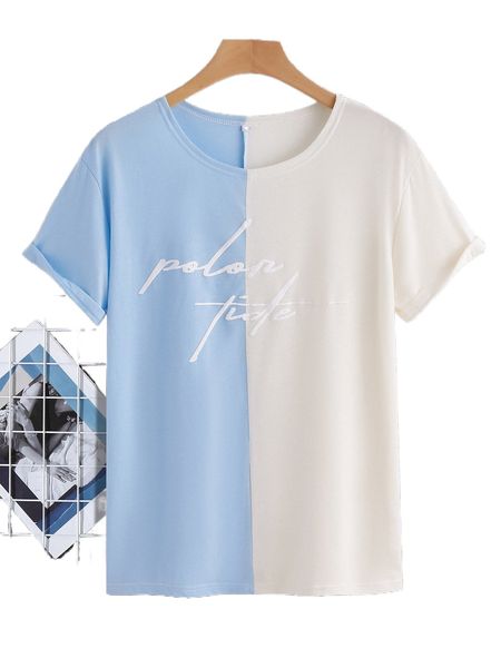 

men letter graphic colorblock tee d0g7#, White;black