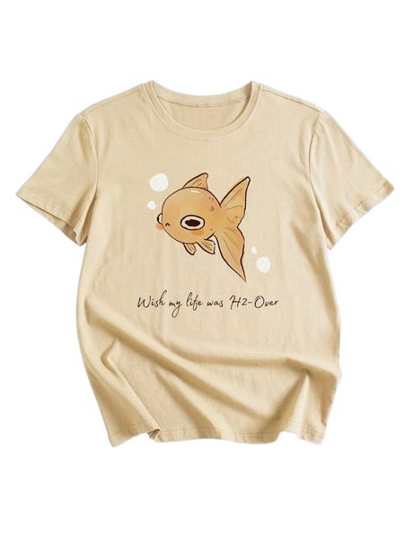 

romwe x ethereal nothings fish print tee h2xn#, White