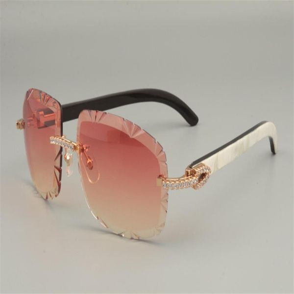 

19 -selling natural blend horns black horn sunglasses 8300075-a high-end luxury diamond sunglasses size 58-18-140 sunglasse1731, White;black