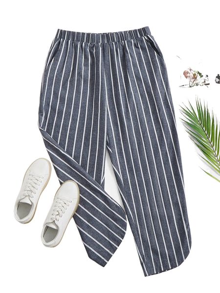 

plus vertical striped asymmetrical hem pants f1uu#, Black