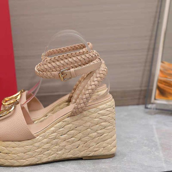 

2022 high heeled womens sandals thick bottom light rope woven cross belt fishermans shoes luxury female designer wild wedge comfortable, Black