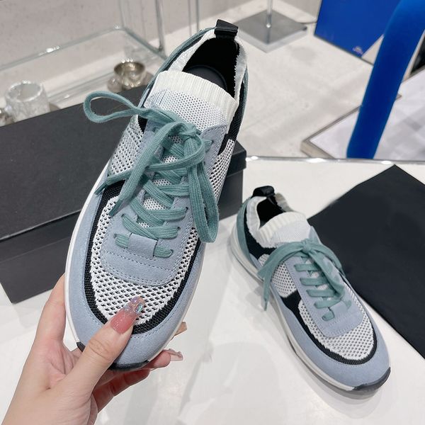 

mesh striped breathable sock shoe genuine leather spliced running platform shoes round toe panda casual shoe woman sneaker elastic rubber so, Black