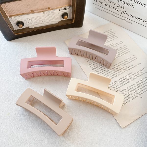 

yamog women solid color large size square hair clamps frosted plastic hollow out hair clips claw girls geometric multi-color ponytail scrunc, Slivery;golden